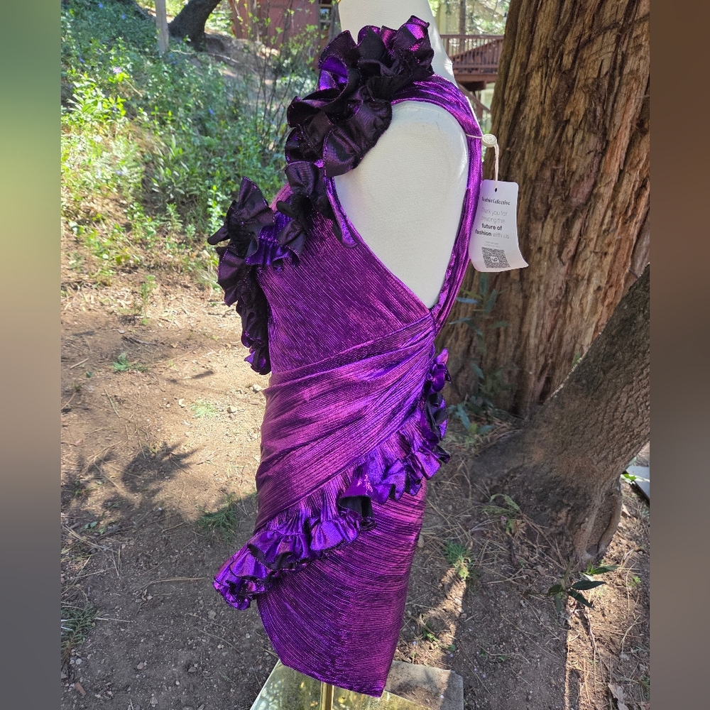 Miley Cyrus Alexandre Vauthier Purple One-Shoulder Ruffle Dress Size 36 - Picture 10 of 16